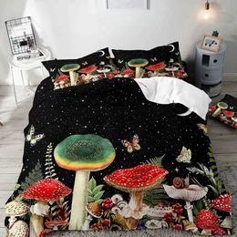 Bedding sets White Mushroom Set Duvet Cover Full Size Green Plant Botanical Comforter Quilt 2 Shams for Women Girls H240521 T6KF