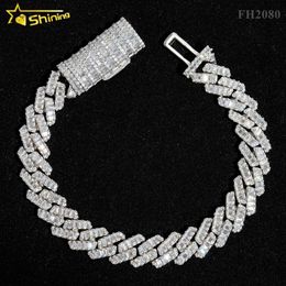 High Quality Bling Baguette Diamond 12Mm Sterling Sier Link Chain Moissanite Cuban Bracelet