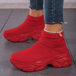Casual Shoes Moipheng Women Platform High Top Flats Red Socks Sneakers Thick Sole Slip On Walking Zapatillas Mujer