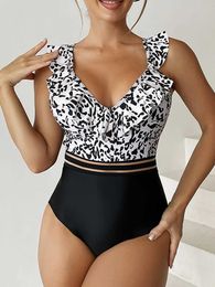 Женские купальные костюмы 2023 Leopard Women Swimsuit интегрированная сетчатая лента женский купальник V-образный купальник D240521