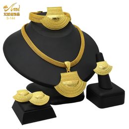 ANIID Dubai 24K Gold Colour Jewellery Set For Women African Nigerian Necklace Set Earrings And Bracelets Bridal Indian Fashion 240516