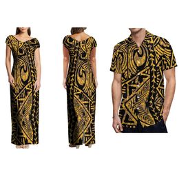 Polynesian National Dress Summer Short Sleeve Ladies Temperament Long Skirt Slit Design Men Loose Shirt Retro Couple Clothing 240522