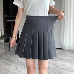 Rimocy Korean Elastic High Waist Pleated Skirt Woman Black Grey Short ALine Skirts for Women 2023 Summer Jk Uniform Mini 240520