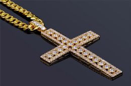 Luxury Cubic Zirconia Hiphop Cross Pendant Necklaces For Men Bling Ice Out Hip Hop Jesus Jewelry 18K Gold Plated Necklace KKA18281379471