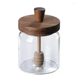 Storage Bottles Glass Food Containers Wide Mouth Leak-Proof Jar Built-in Honey Stirring Stick Safe Jars & Canisters For