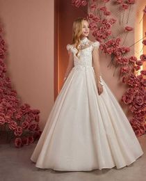 Christening dresses Luxury A-Line Flower Girl Wedding Dress Used for Wedding Long sleeved Beaded Party Birthday Dress First Holy Communion Bridesmaid Dress Q240521