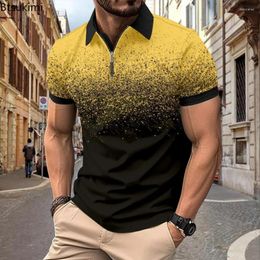 Men's Polos Half Zip Lapel Polo Shirt Summer Fashion Print Contrast Colour Short Sleeve T-shirt Men Versatile Casual