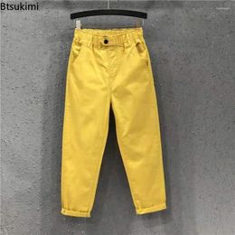 Women's Jeans Spring Summer Women Casual Harem Pants All-matched Cotton Denim Elastic Waist Solid Yellow White Female
