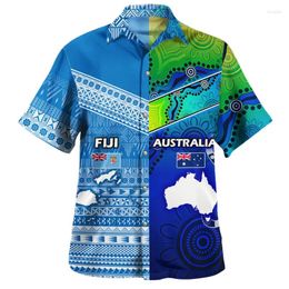 Men's Casual Shirts Summer Harajuku 3D Polynesian Fiji Flag Emblem Printig Men Coat Of Arm Graphic Short Fashion Clothing Top