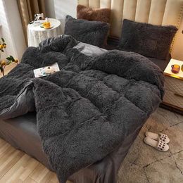 Bedding sets WOSTAR Winter warm plush duvet cover pink mink velve+fluffy flannel quilt 220x240 king size luxury double bed bedding set H240521 P0LW