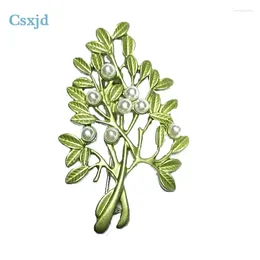 Brooches CSxjd Vintage Brooch Jewelry Imitation Pearls Tree Branches Green Paint Women Accessories