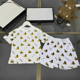 New kids tracksuits designer boys summer Short sleeved suit baby clothes Size 100-150 CM 2pcs Doll bear pattern print T-shirt and shorts 24May