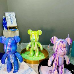 Action Toy Figures DIY Painting Violence Bear Bearbricks Manual Fluid Creative Home Room Decoration Hand Made Doll Figurine Toys Gift H240522