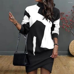 Casual Dresses Women Dress Irregular Hem Half High Collar Long Sleeve Fall OL Commute Style Loose Warm Lady Winter