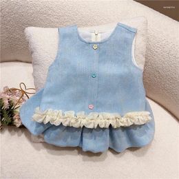 Clothing Sets Kids Girls Summer Blue Sleeveless O-neck Ruched Hem Tops Shirt Elastic Waist Bubble Shorts 2pcs Cute