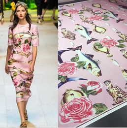 Fabric Italy D brand fish printed stretch satin soft womens summer fashion polyester DIY clothing fabric cloth for dress sewing T240522