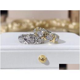 Band Rings Sier Designer Ring Engagement For Women Luxury Jewelry Rose Gold Cross Diamond Fashion Jewelrys Size 5-9 Top Moissanite Dr Oti4R