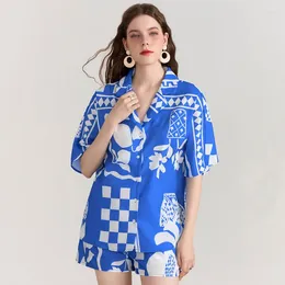 Women's Tracksuits Women Vintage Floral 2 Piece Shorts Sets Summer Clothes Short Sleeve Loose Tops Elastic Waist Streetwear Sleepwear
