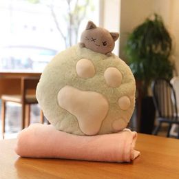 Plush Dolls 40cm Soft Cat Paw Plush Pillow With Blanket Stuffed Cartoon Animal Cat Doll Rest Pillow Cushion Baby Girl Children Birthday Gift H240521 0GKP