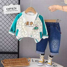 Clothing Sets Baby Boy Valentines Day Outfit Toddler Set Spring Autumn Cartoon Patchwork Cardigan Coats White T-shirts Pants Boys Sprot Suit
