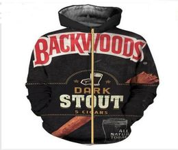 New Fashion Mens 3d hoodies Backwoods Style Printed Zipper Hoodies Unisex Hip Hop Casual sweatshirt LM0301662147