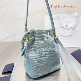 P designer bag brand Raffias Bag Woven Straw Bags Women Bucket Bag Nylon Shoulder Bags Hobos Laffia Grass Crochet Handbags Embroidery Letter Triangle Decor 141