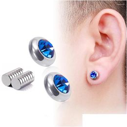 Stud Earrings Round Mticolor Zircon For Man Women 2024 Fashion Stainless Steel Magnet Brincos Accessories Drop Delivery Dhzwh