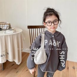 Jackets Children Coat Letter Printed 2024 Spring Autumn Fashionable Korean Washed Cotton Pullover For Girls And Boys Trench