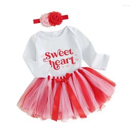 Clothing Sets Baby Girls Valentine S Day Skirt Outfit Letter Print Romper And Tulle Headband Cute Born Clothes