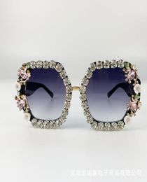 Sunglasses Brand Design Handmade Rhinestone Square Fashion Glasses Women Flower With Pearl Round Vintage Beach Party12541619