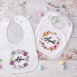 Bibs Burp Cloths Personalized baby bib customization Wreath with Name girl and boy cotton bib newborn Saliva towel flower bib bath baby shower gift d240522