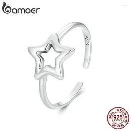 Cluster Rings Bamoer 925 Sterling Silver Star Ring Hollowed-out Simple Statement For Women Daily Wearable Party Fine Jewellery Gift