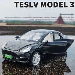 Diecast Model Cars 1 32 Tesla Model 3 Alloy Car Model Diecast Metal Vehicles Toy Car Model Simulation Sound and Light Collection Childrens Toy Gift