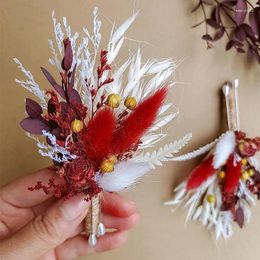 Decorative Flowers 2PCS/Set Wedding Mini Corsage Dried Flower Combination Plants Artificial Decoration Diy Home Festival Decor