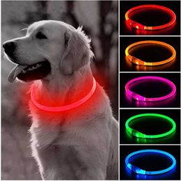 Dog Collars Leashes Led Light Collar Detachable Glowing USB Charging Luminous Leash for Big Cat Small Bright Labrador Pets Dogs Products H240522