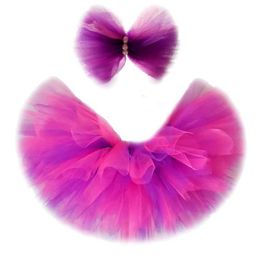 Skirts Hot Pink Purple Girls Tutu Skirt with Bow Toddler Baby Girl Fluffy Dance Shoot Prop Tutus Costume for Kids Birthday Party Skirts Y240522