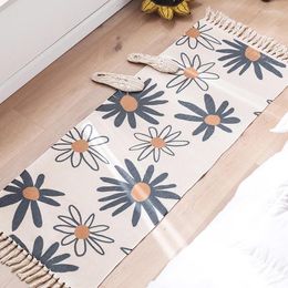 Carpets Nordic INS Style Handmade Carpet Cartoon Plant Flowers Printed Cotton Linen Door Mat Machine Wash Sofa Tea Table Decor Area Rugs