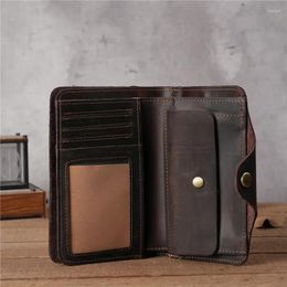 Wallets Crazy Horse Leather Men's Wallet With Two Folds Genuine Top Grain Vintage Purse