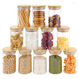 Storage Bottles 12Pcs Glass Jars Set(300Ml) Clear Spice With Bamboo Lids Food Canisters For Kitchen Counter Organiser