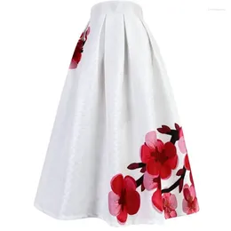 Skirts Vintage Chinese Style High Waist Long Pleated White Midi Skirt For Women Elegant Plum Blossom Embroidered Spring Outfit 2024