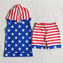 Kleinkindkind 4. Juli Sommer Set Kinder Kurzarm Shirt Tee Ruffle Shorts Baby Girl Star Striped Flag