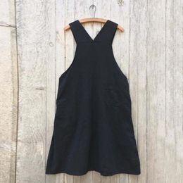 Casual Dresses Strap Design Dress Vintage Cotton Linen Summer Women's Calf-length With Pocket For Streetwear Women