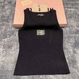 Miumiuss Tshirt Top Designerswomen's Tanks Anagram-Embroidered Cotton-Blend Tank Top Shorts Designer Suit Knitted Femme Ladies Tops Miumiuss Tshirt 572