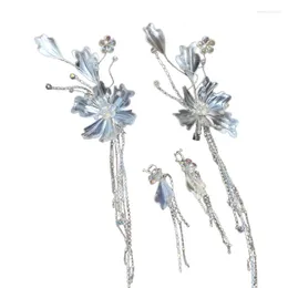 Hair Clips Super Fairy Tassels Earrings Set Flower Crystal Bead Headpiece For Wedding Women Accessory Jewellery