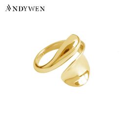 ANDYWEN 925 Sterling Silver Large Plain Snake Resizable Rings Women Luxury Gold Rock Punk Adjustable Statement Jewelry 240522