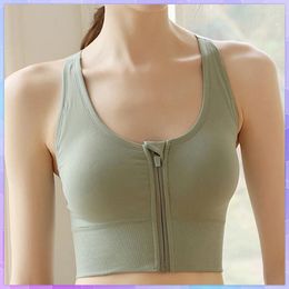 Women's Tanks Women Sports Bra Zipper Push Up Bh Black Short Top Plus Size Padded Wirefree Breathable Tank Tops Cross Straps Fitness Crop