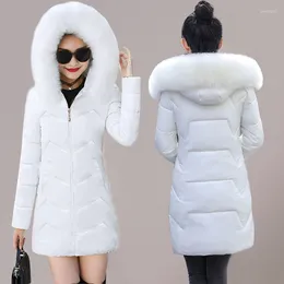 Women's Trench Coats Big Fur 2024 Winter Coat Women Fashion Jacket Womens Parkas Detachable Collar Hat Slim Fit Outwear