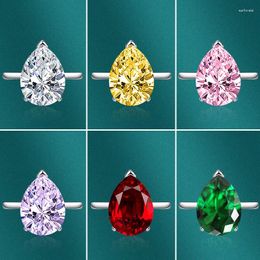Cluster Rings 2024 Fashion 925 Silver Water Drop Open Ring Delicate Pear-Shaped Ruby Female All-Match Romantic Engagement Gift