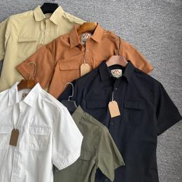 Men's Casual Shirts 2024 Summer Short Sleeve Thin For Men Vintage Japan Cotton Workwear Tops 24SS Y2k Youth Solid Basic
