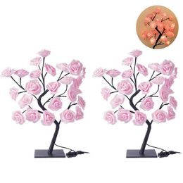 Decorative Objects Figurines 24 TreeLED Light USB Plug Table Shape Adjustable Artificial Rose Tree Fairy Night Home Christmas H240521 5HM5